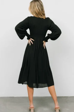 Outlet Baltic Born Lainey Smocked Dotted Midi Dress | Black