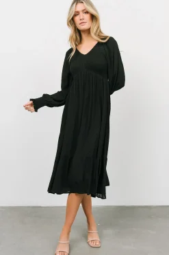 Outlet Baltic Born Lainey Smocked Dotted Midi Dress | Black