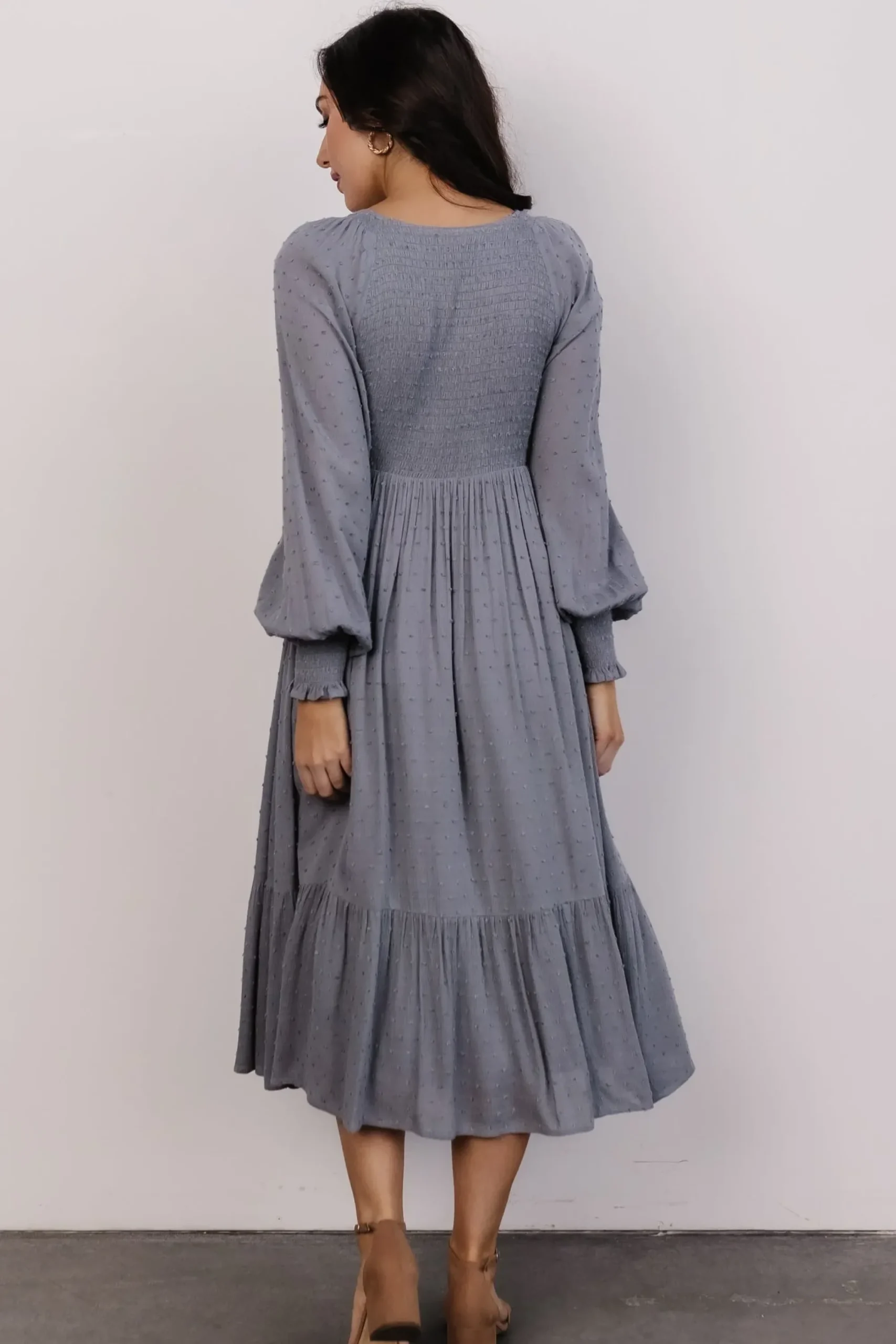 Best Baltic Born Lainey Smocked Dotted Midi Dress | Dusty Blue
