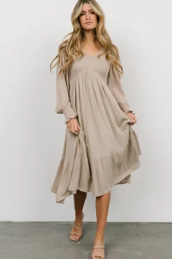 Fashion Baltic Born Lainey Smocked Dotted Midi Dress | Beige