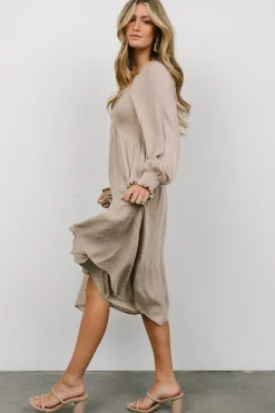 Fashion Baltic Born Lainey Smocked Dotted Midi Dress | Beige