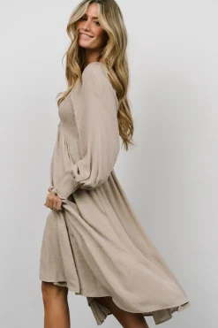 Fashion Baltic Born Lainey Smocked Dotted Midi Dress | Beige