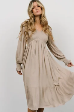 Fashion Baltic Born Lainey Smocked Dotted Midi Dress | Beige