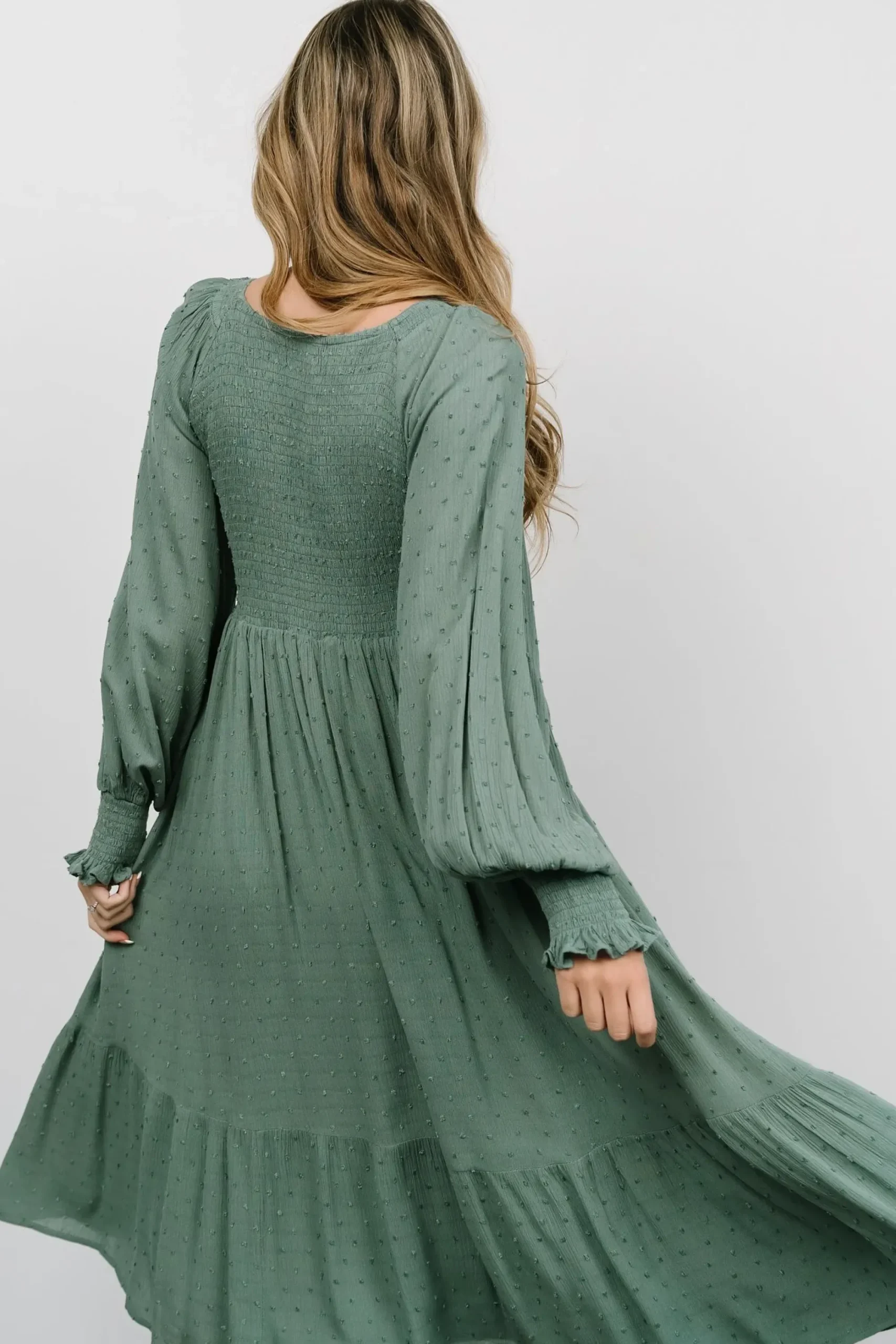 Discount Baltic Born Lainey Smocked Dotted Midi Dress | Dark Sage