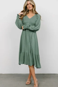 Discount Baltic Born Lainey Smocked Dotted Midi Dress | Dark Sage