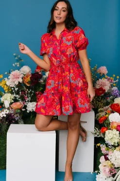 Online Baltic Born Lara Ruffle Short Dress | Fuchsia Floral