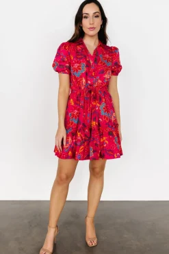 Online Baltic Born Lara Ruffle Short Dress | Fuchsia Floral