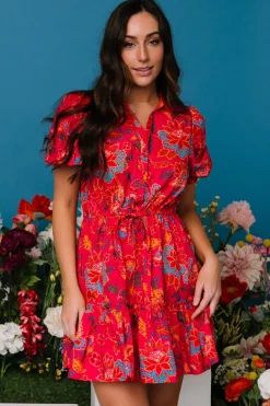 Online Baltic Born Lara Ruffle Short Dress | Fuchsia Floral