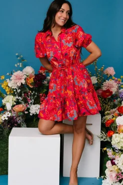 Online Baltic Born Lara Ruffle Short Dress | Fuchsia Floral