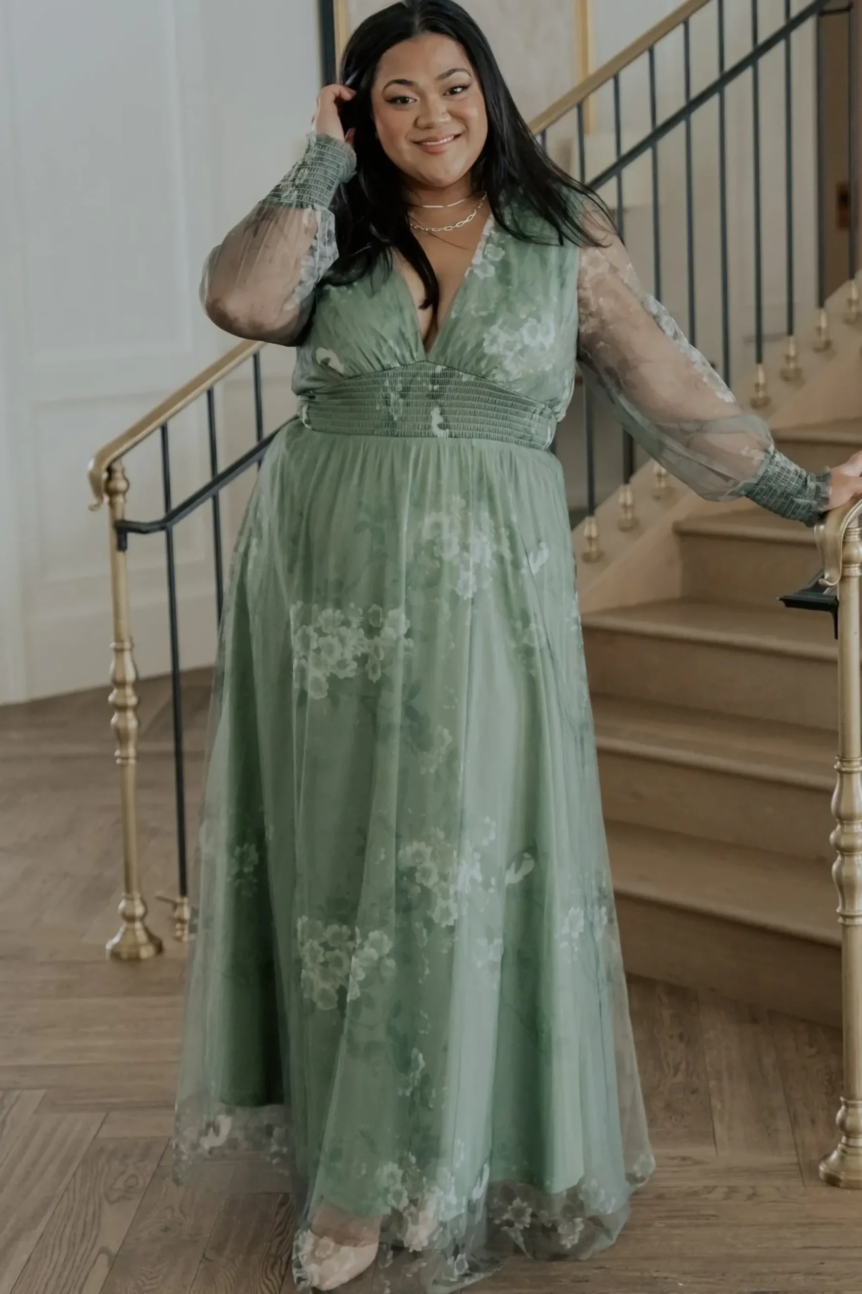 Online Baltic Born Layla Tulle Maxi Dress | Dusty Green Floral