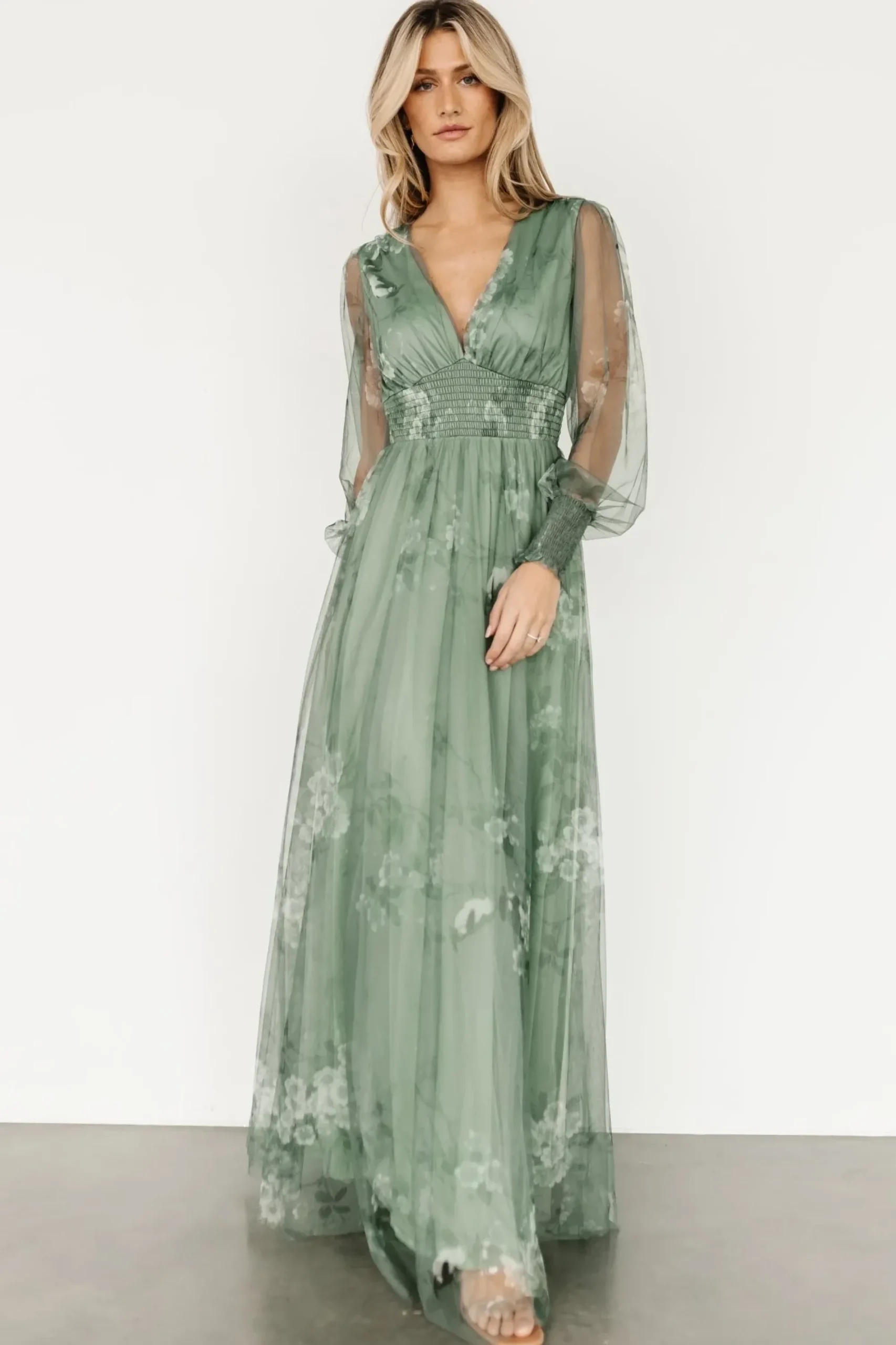 Online Baltic Born Layla Tulle Maxi Dress | Dusty Green Floral
