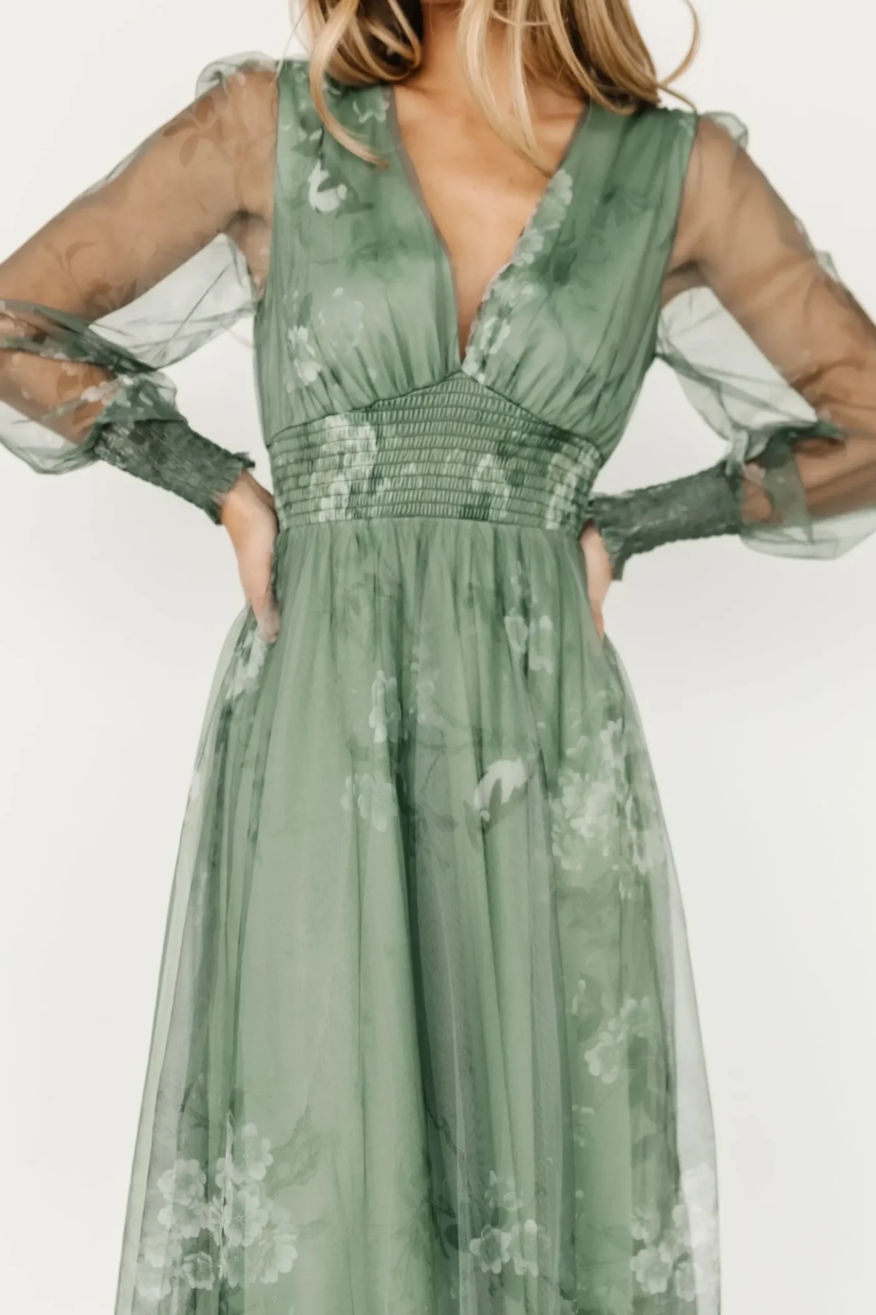 Online Baltic Born Layla Tulle Maxi Dress | Dusty Green Floral