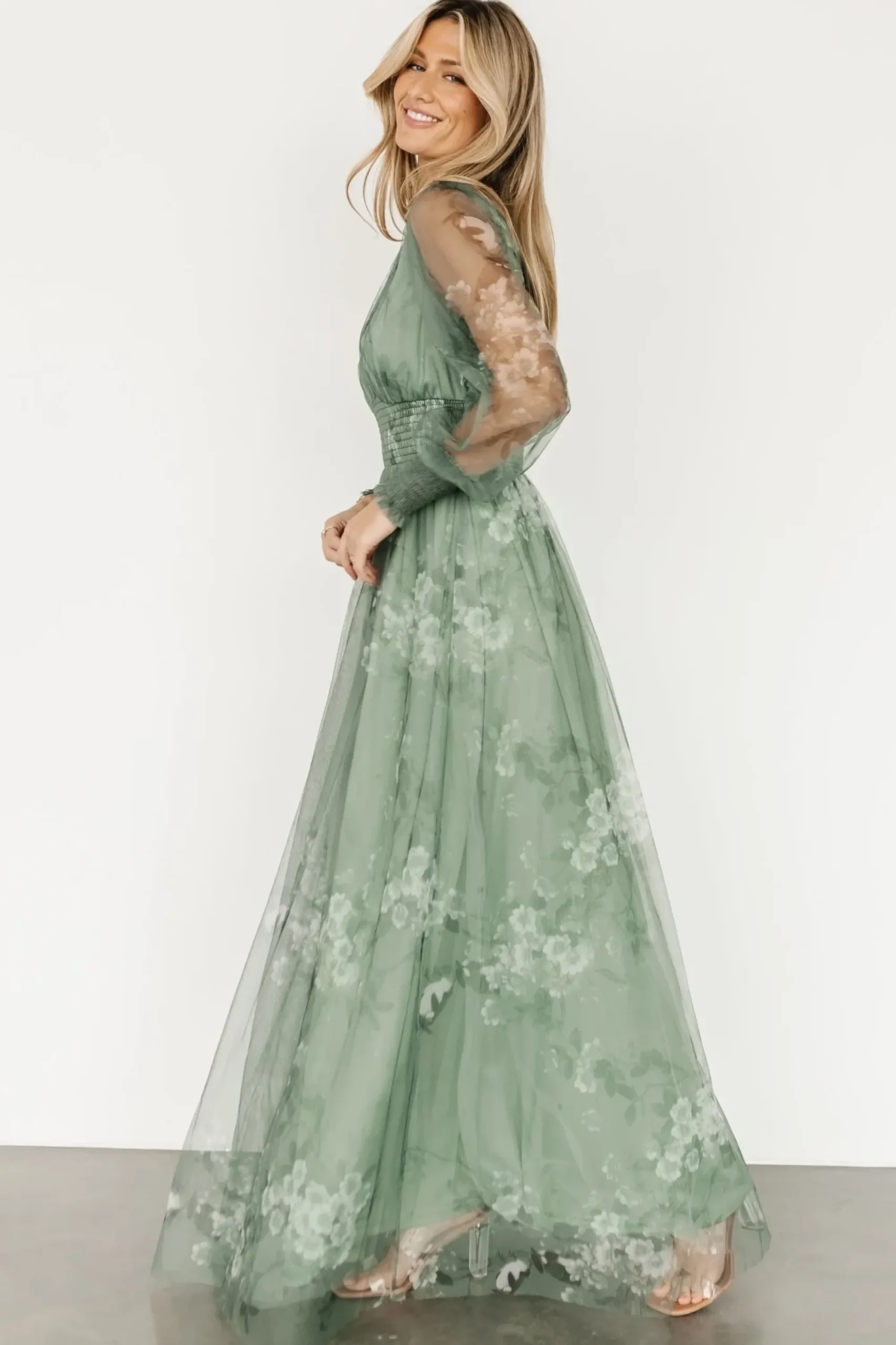 Online Baltic Born Layla Tulle Maxi Dress | Dusty Green Floral