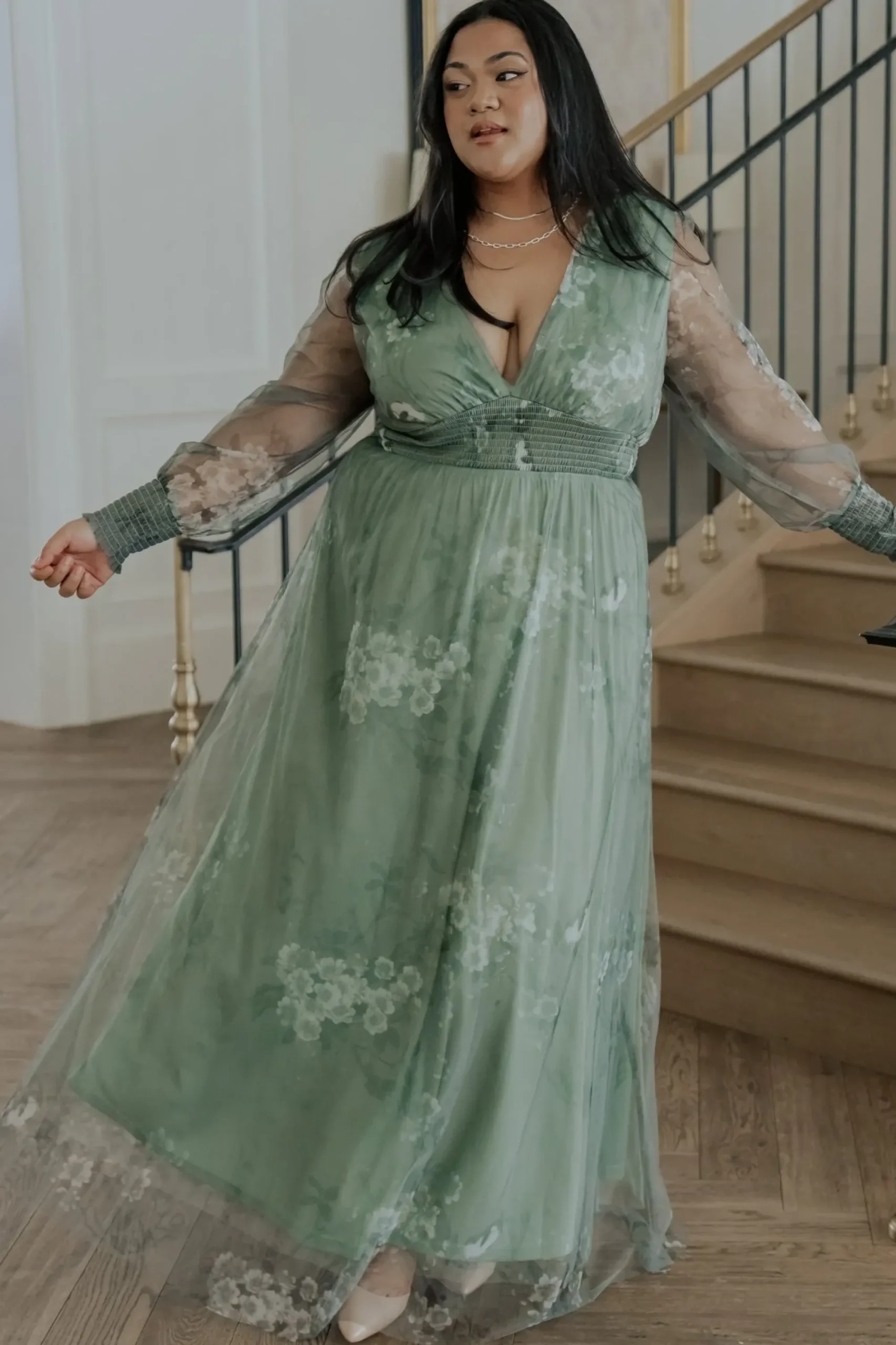 Online Baltic Born Layla Tulle Maxi Dress | Dusty Green Floral