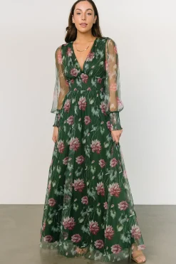 Fashion Baltic Born Layla Tulle Maxi Dress | Green + Pink Floral