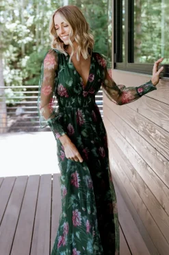 Fashion Baltic Born Layla Tulle Maxi Dress | Green + Pink Floral