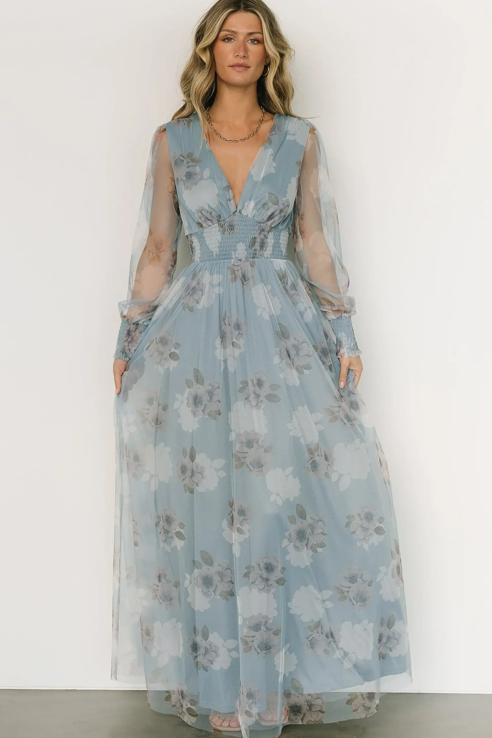 Online Baltic Born Layla Tulle Maxi Dress | Light Blue Floral