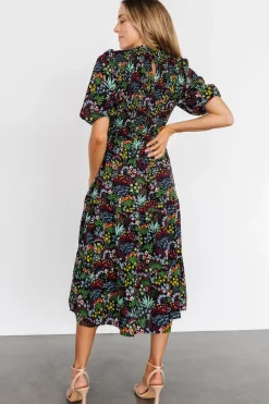 New Baltic Born Lena Tiered Midi Dress | Black Multi Floral