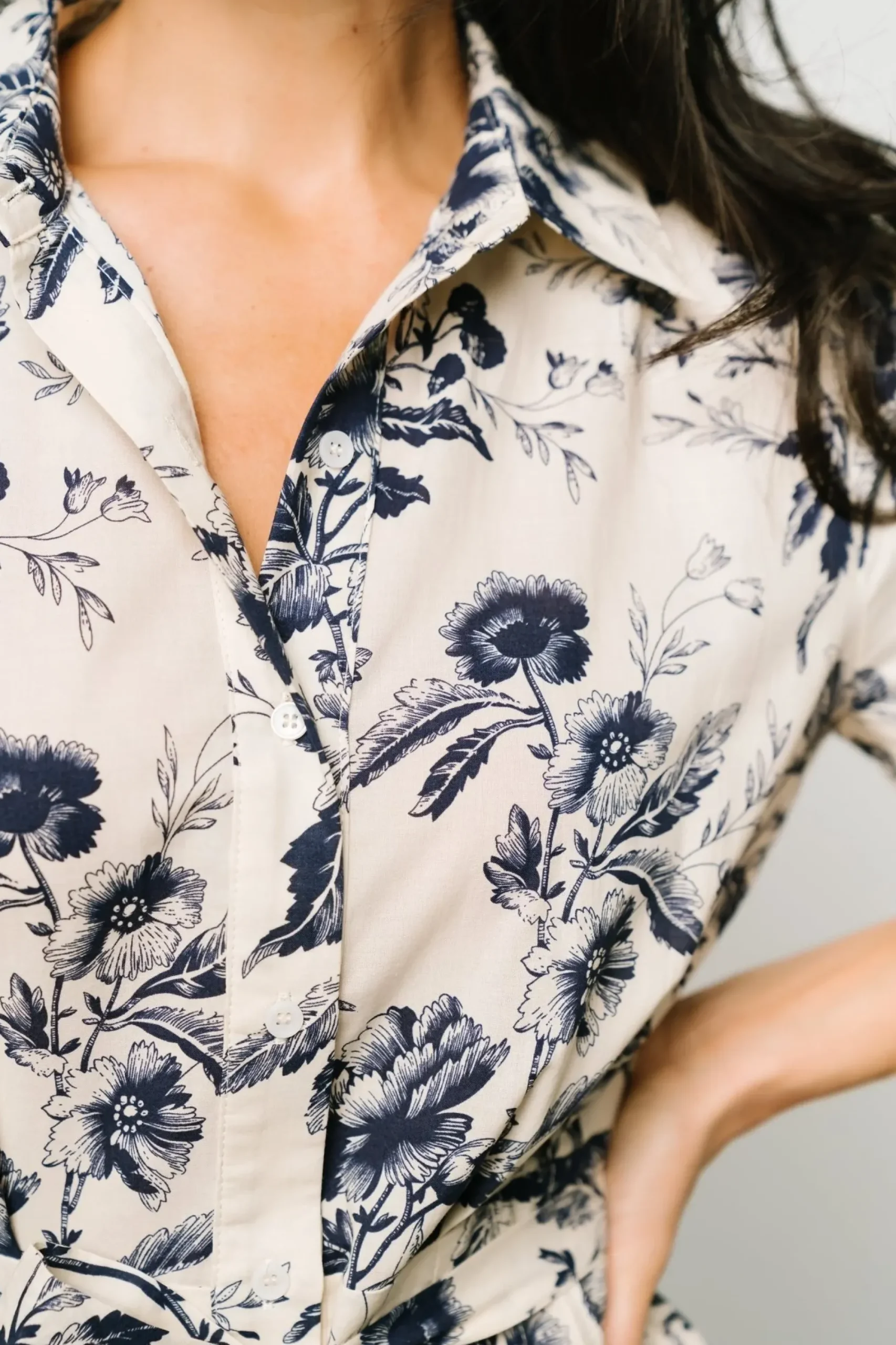 New Baltic Born Lorna Midi Dress | Beige + Navy Print