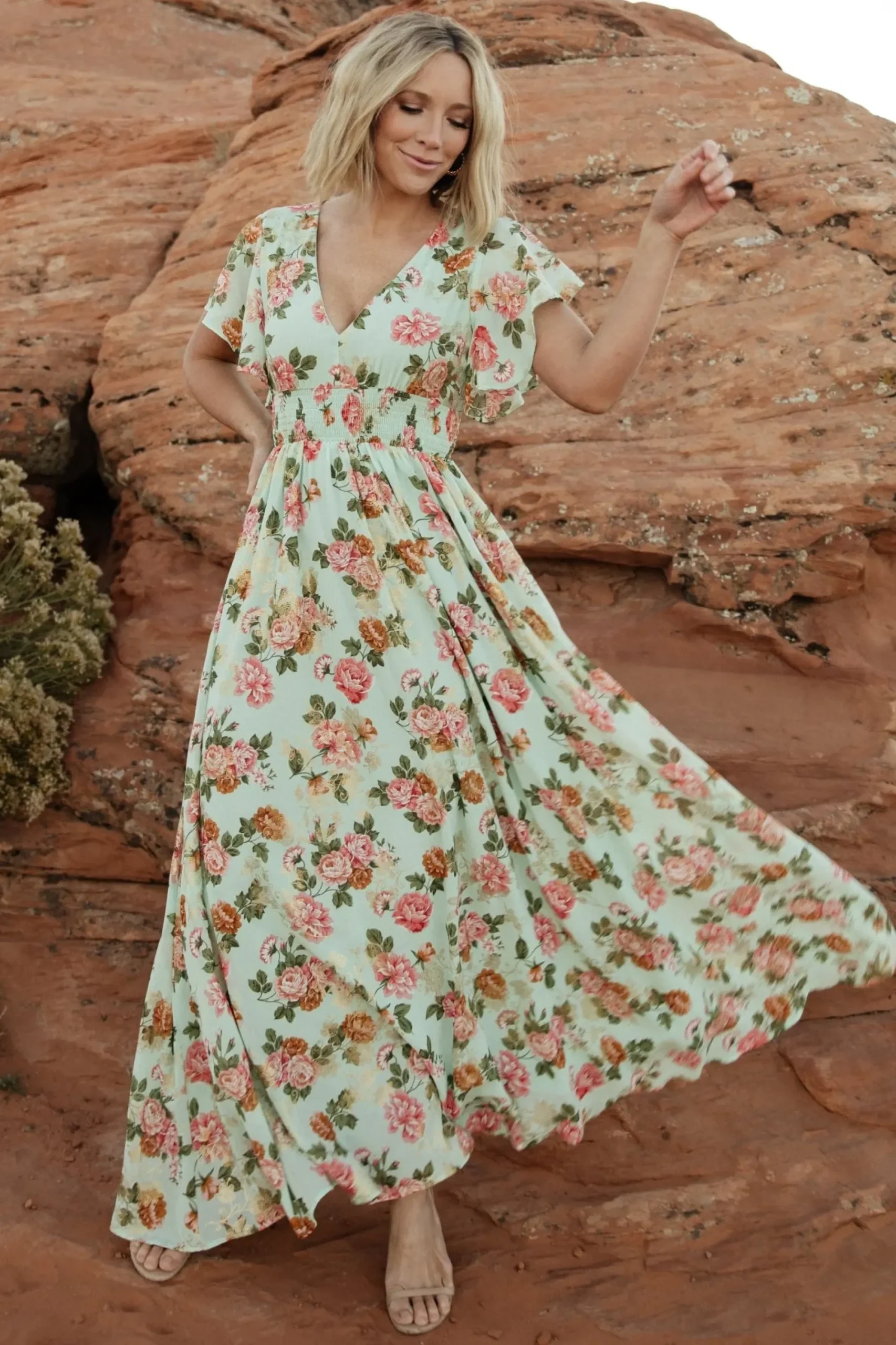 Clearance Baltic Born Lynlee Metallic Maxi Dress | Sage + Pink