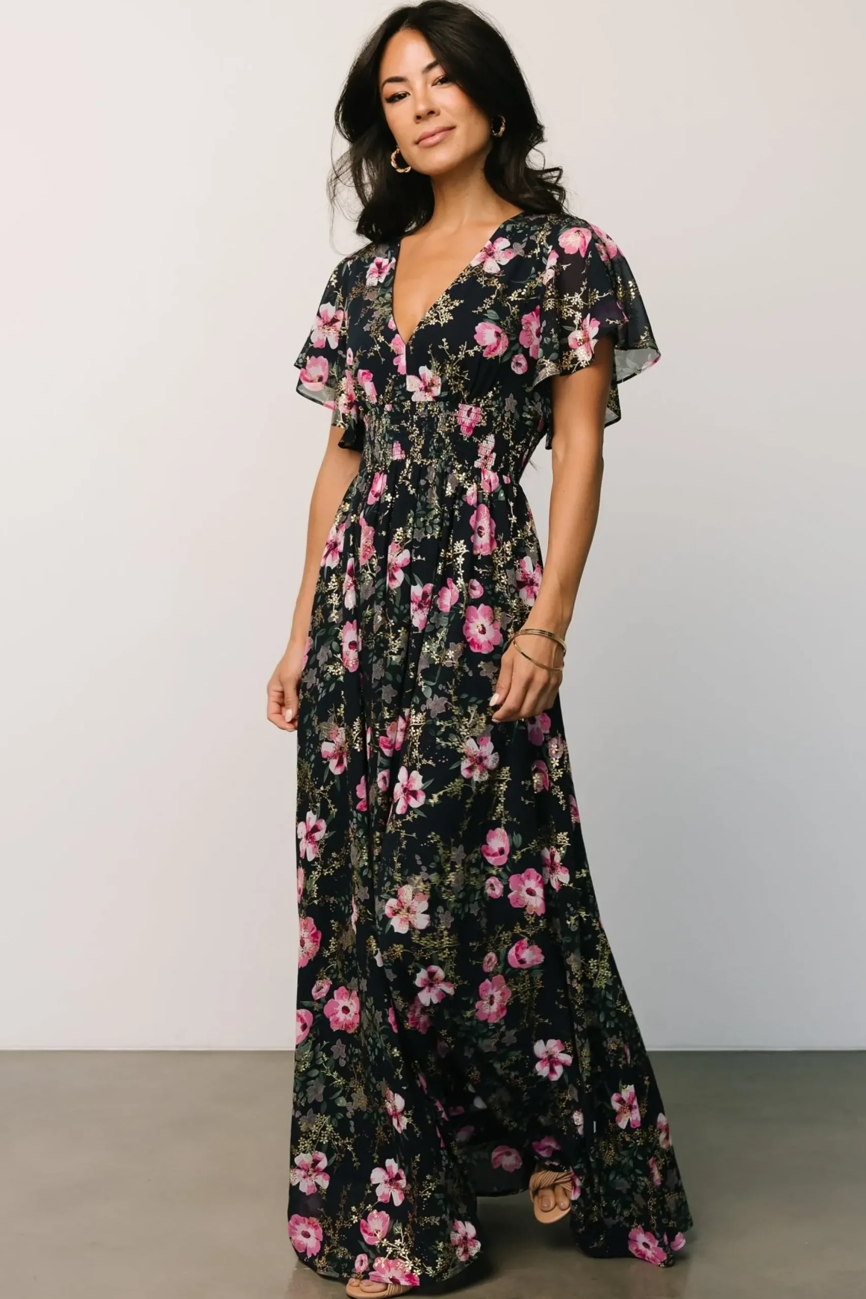 Hot Baltic Born Lynlee Metallic Maxi Dress | Dark Blue + Pink