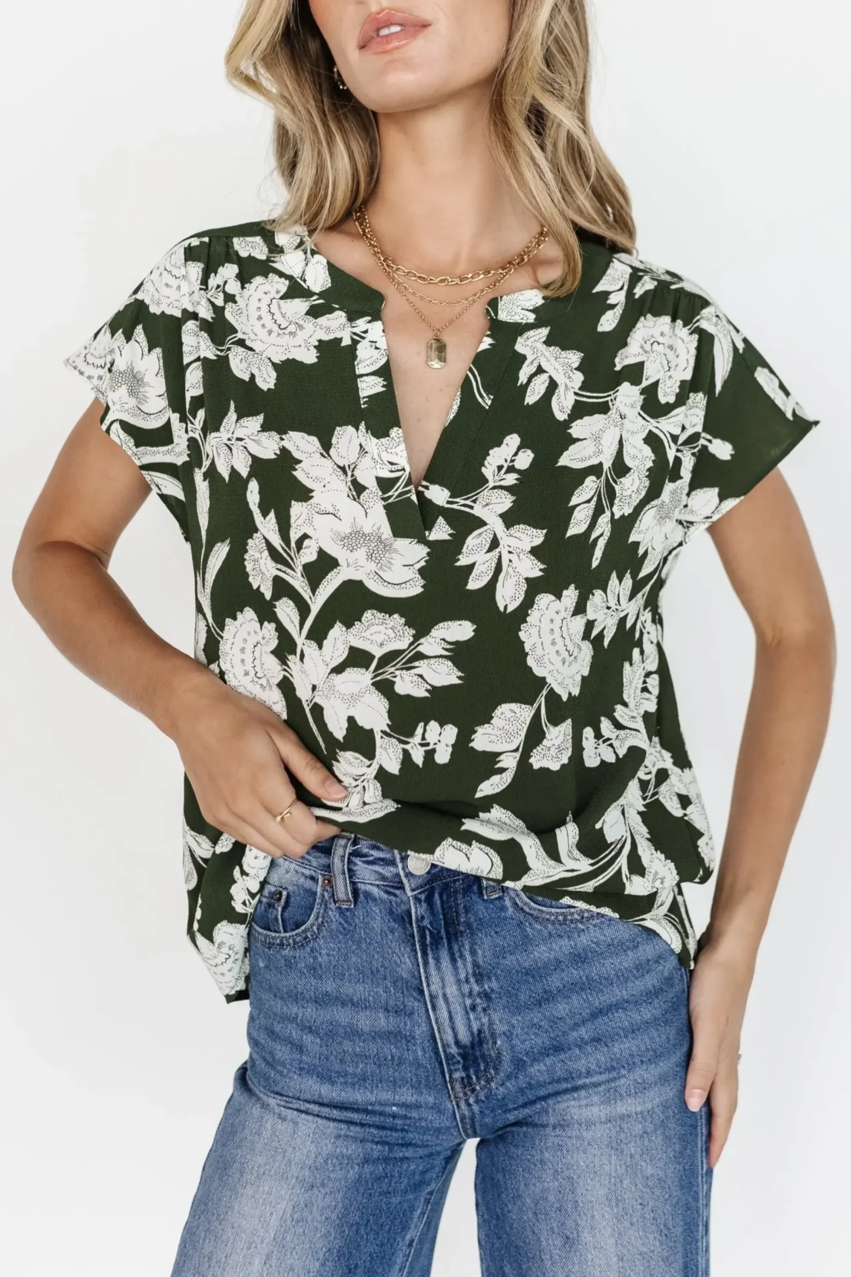 New Baltic Born Macey Top | Olive Floral