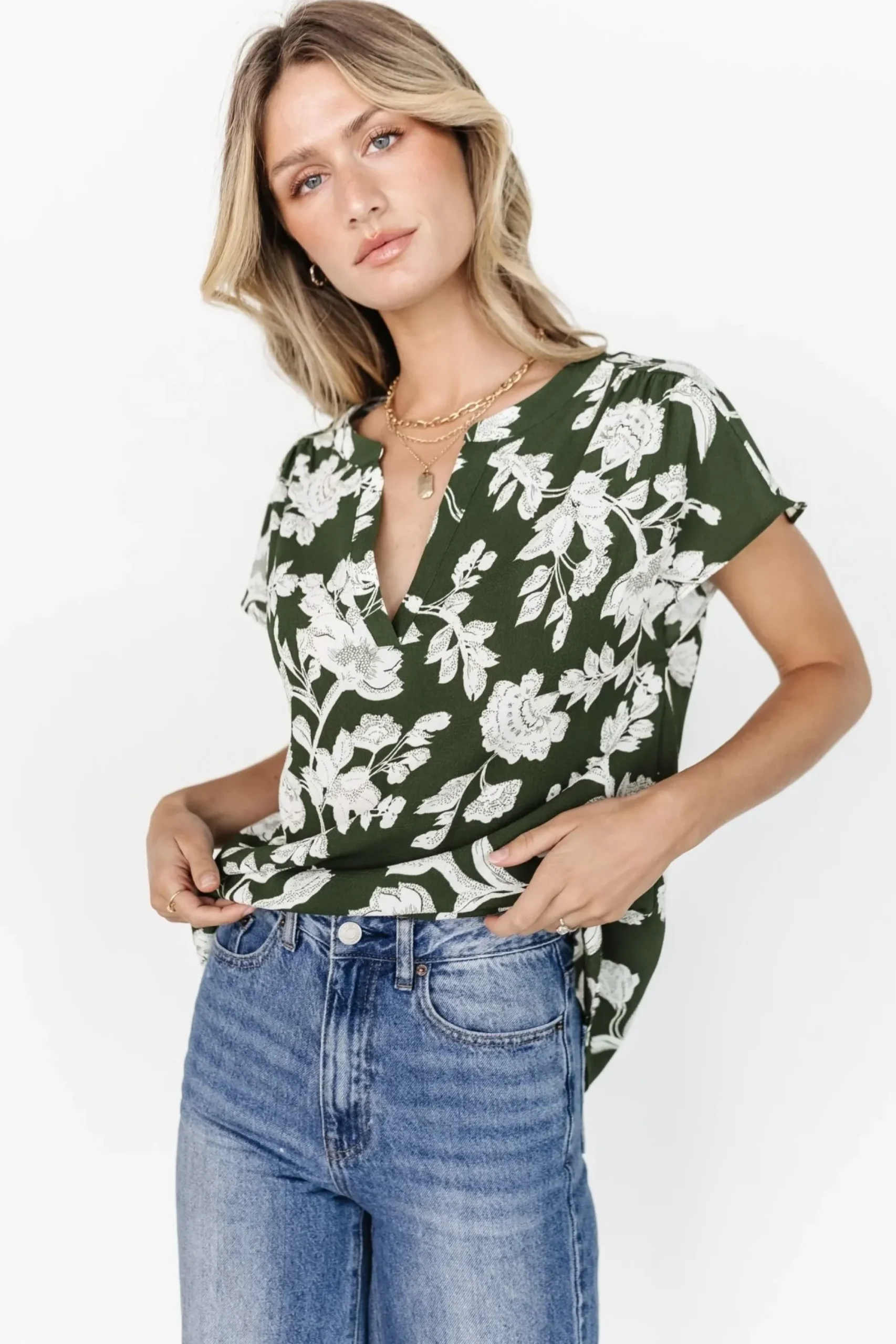 New Baltic Born Macey Top | Olive Floral