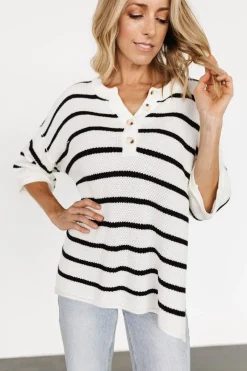 Hot Baltic Born Maddock Stripe Knit Top | Off White + Black