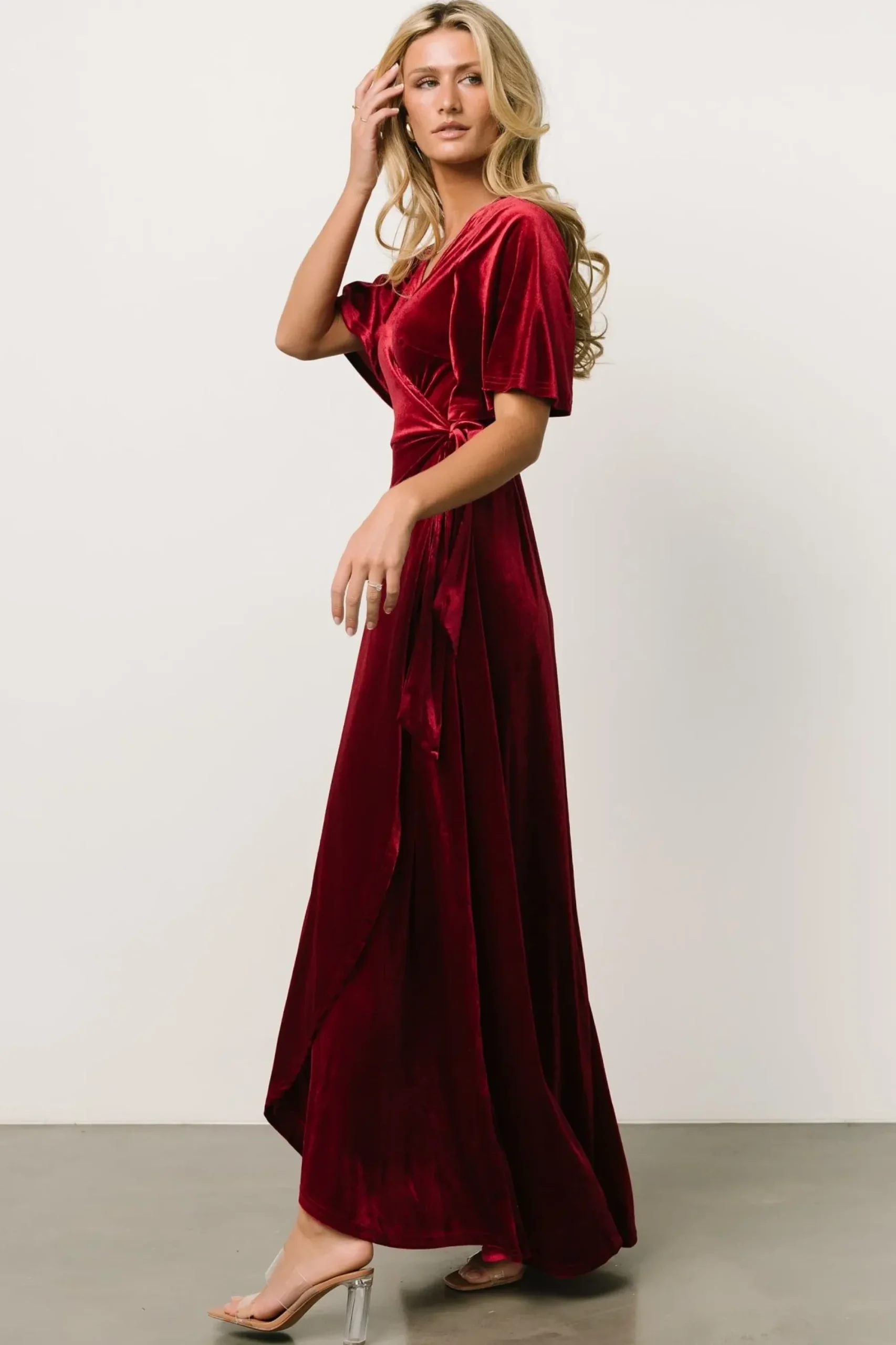Clearance Baltic Born Maella Velvet Wrap Dress | Wine