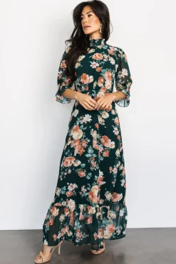 New Baltic Born Marie Mock Neck Maxi Dress | Dark Green Floral