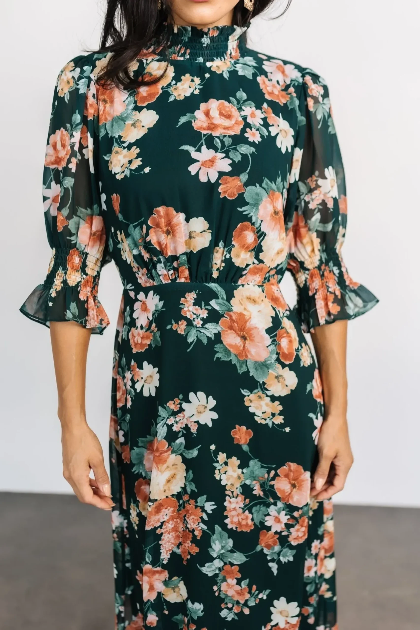 New Baltic Born Marie Mock Neck Maxi Dress | Dark Green Floral