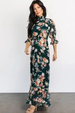 New Baltic Born Marie Mock Neck Maxi Dress | Dark Green Floral
