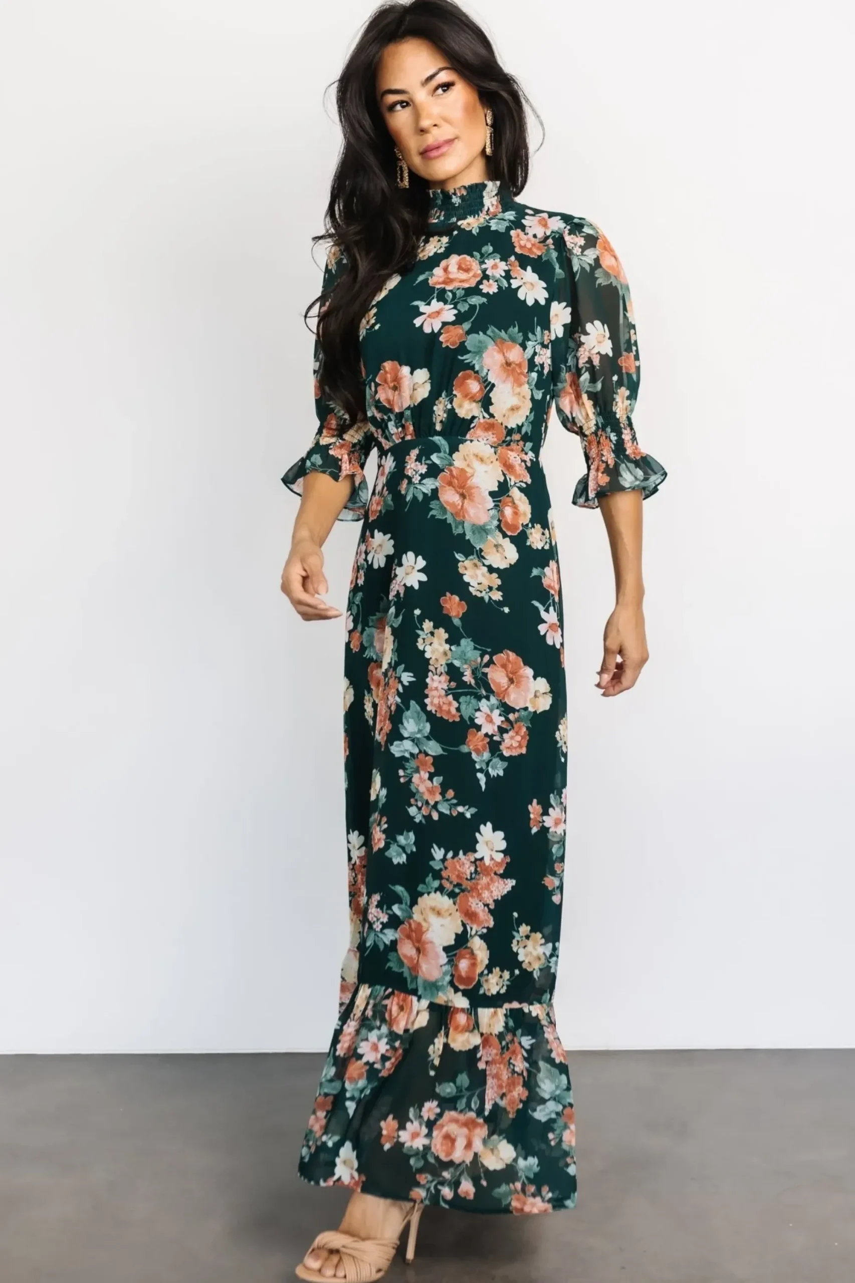 New Baltic Born Marie Mock Neck Maxi Dress | Dark Green Floral