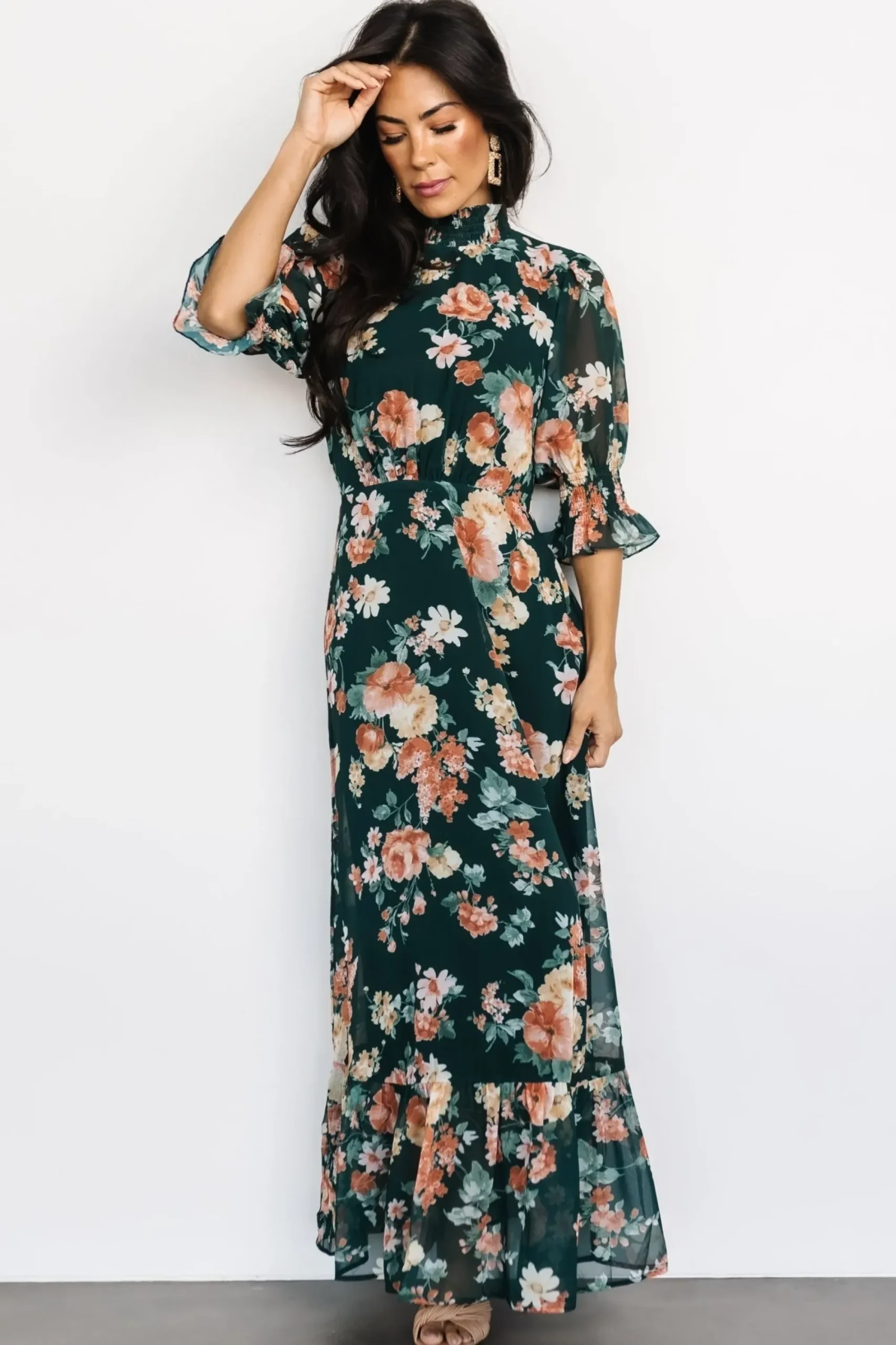 New Baltic Born Marie Mock Neck Maxi Dress | Dark Green Floral