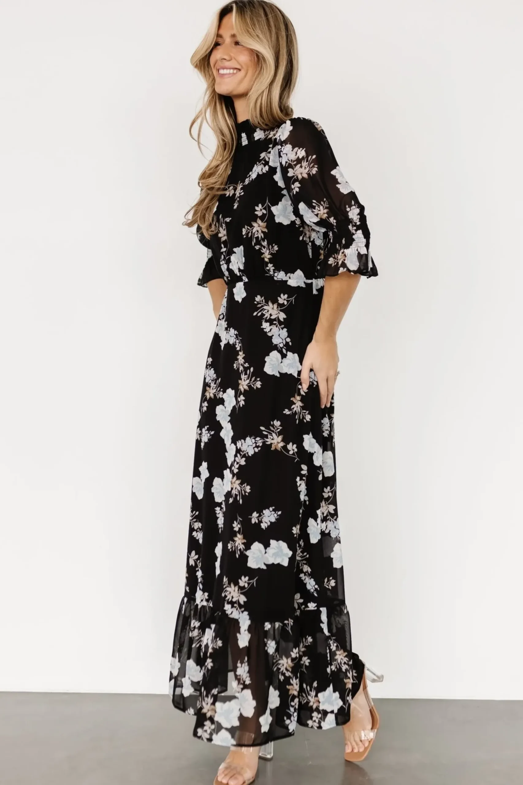 Fashion Baltic Born Marie Mock Neck Maxi Dress | Black Floral