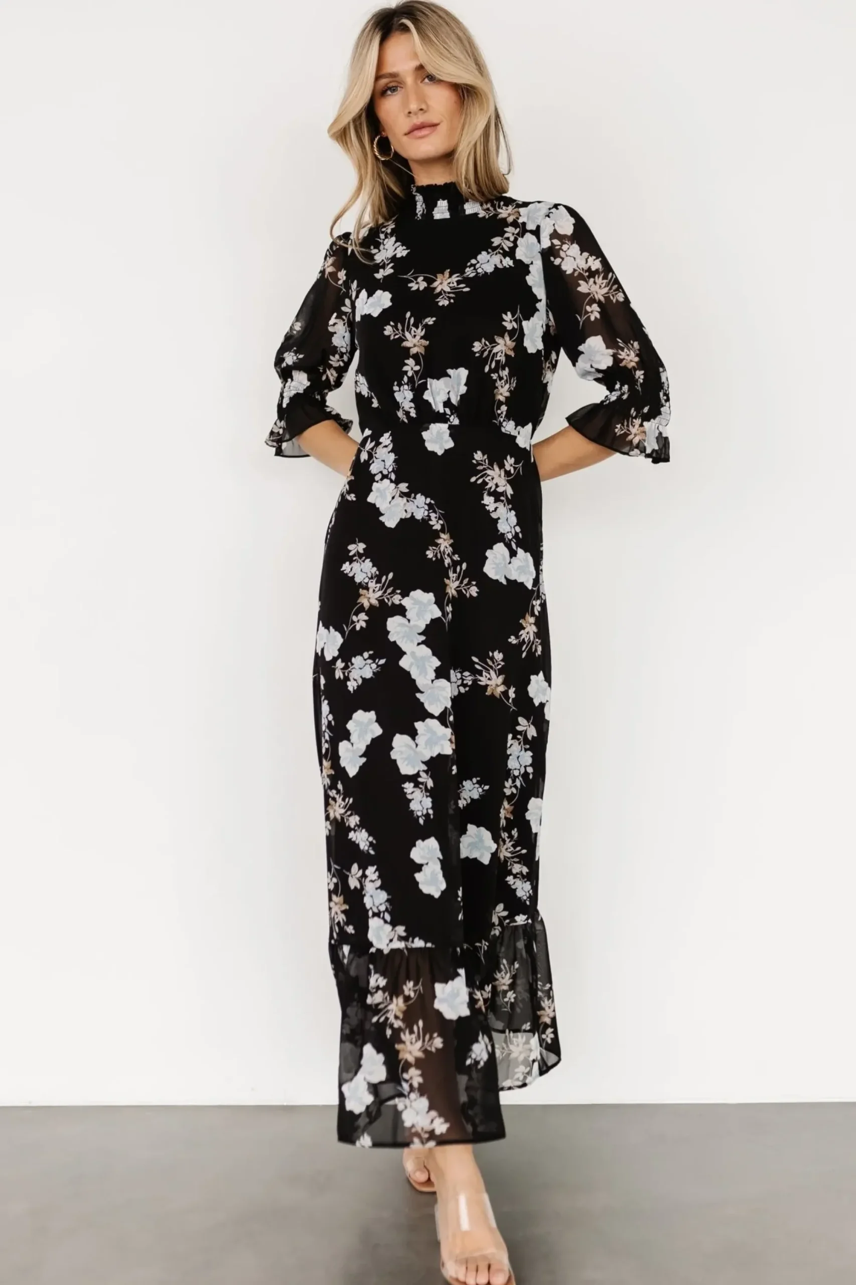 Fashion Baltic Born Marie Mock Neck Maxi Dress | Black Floral