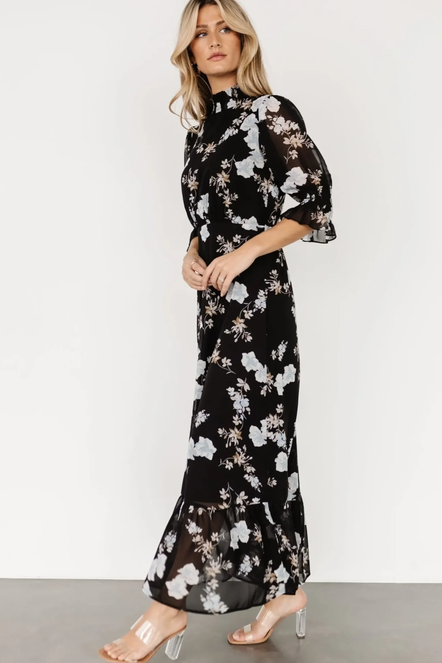 Fashion Baltic Born Marie Mock Neck Maxi Dress | Black Floral