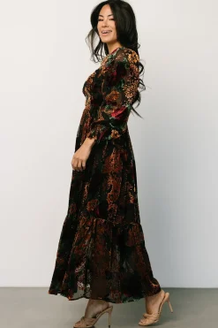 Discount Baltic Born Marlow Velvet Embossed Dress | Black Multi