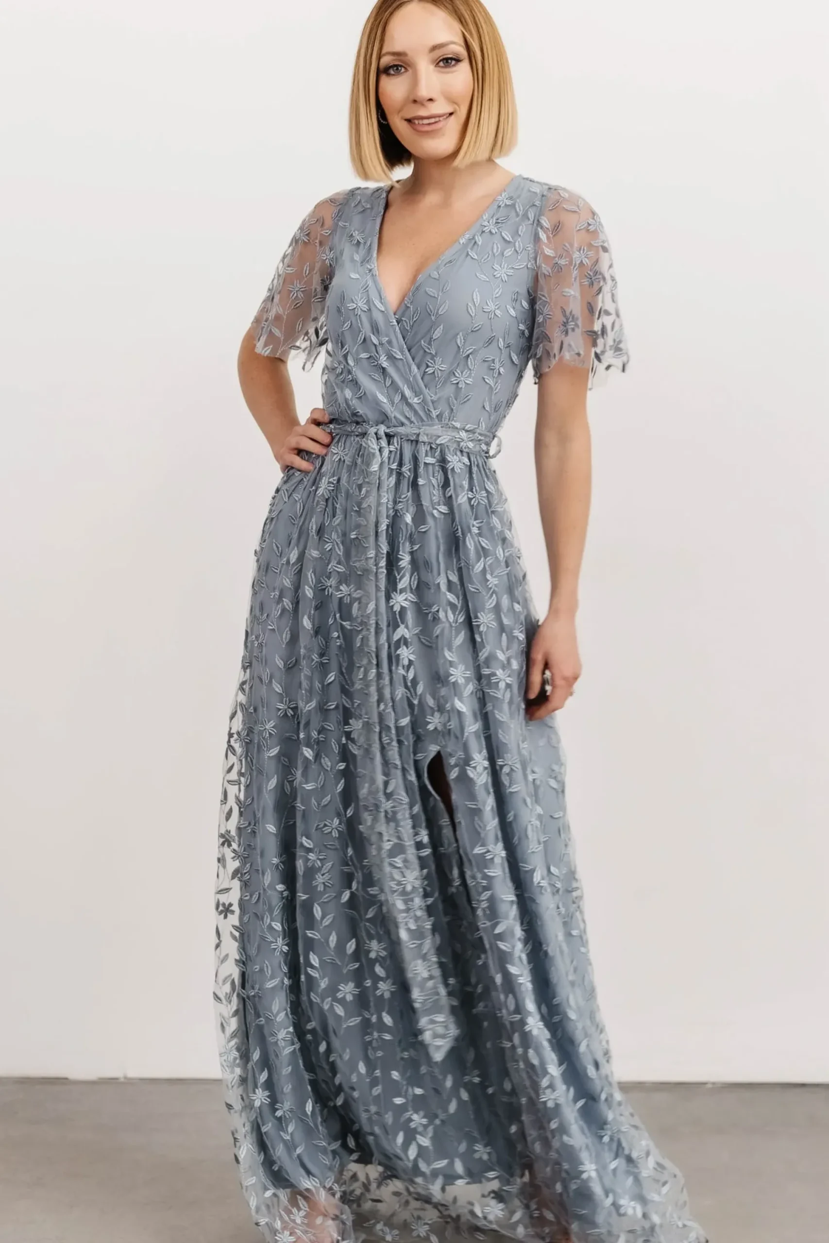 Hot Baltic Born Marseille Embossed Maxi Dress | Dusty Blue