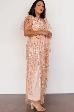 Outlet Baltic Born Marseille Embossed Maxi Dress | Rose Gold Sequin