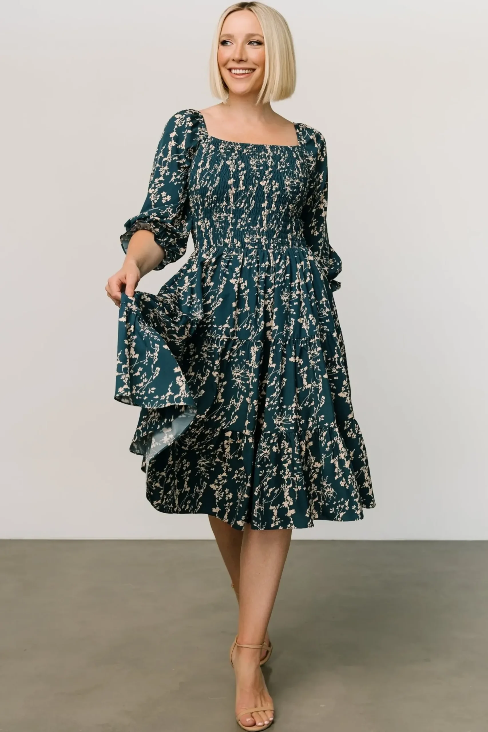 Best Baltic Born Marta Smocked Midi Dress | Topaz + Blush