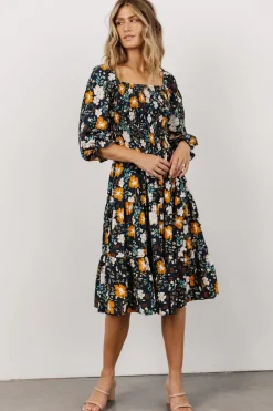 Fashion Baltic Born Marta Smocked Midi Dress | Dark Blue Vintage Floral