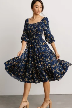 New Baltic Born Marta Smocked Midi Dress | Navy Floral