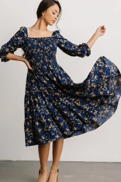 New Baltic Born Marta Smocked Midi Dress | Navy Floral