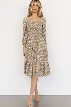 Online Baltic Born Marta Smocked Midi Dress | Dusty Olive Floral