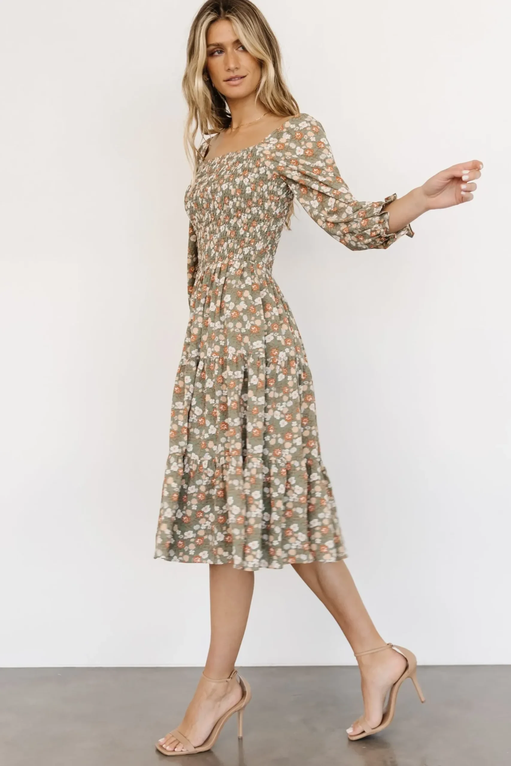 Online Baltic Born Marta Smocked Midi Dress | Dusty Olive Floral