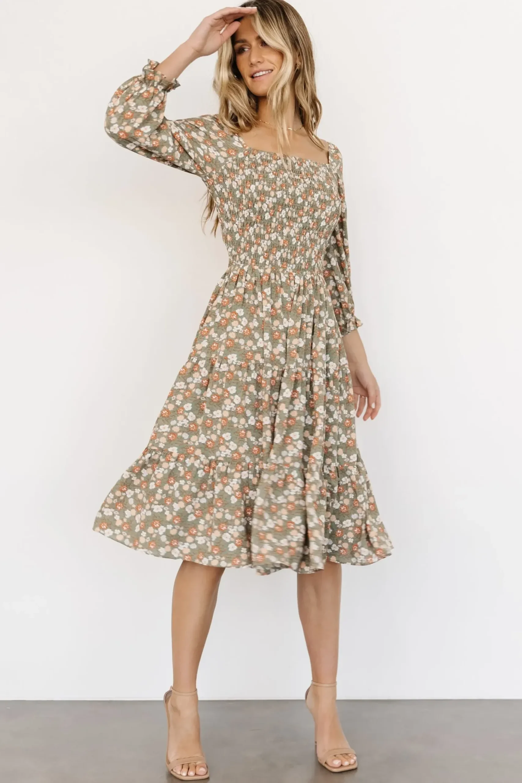 Online Baltic Born Marta Smocked Midi Dress | Dusty Olive Floral