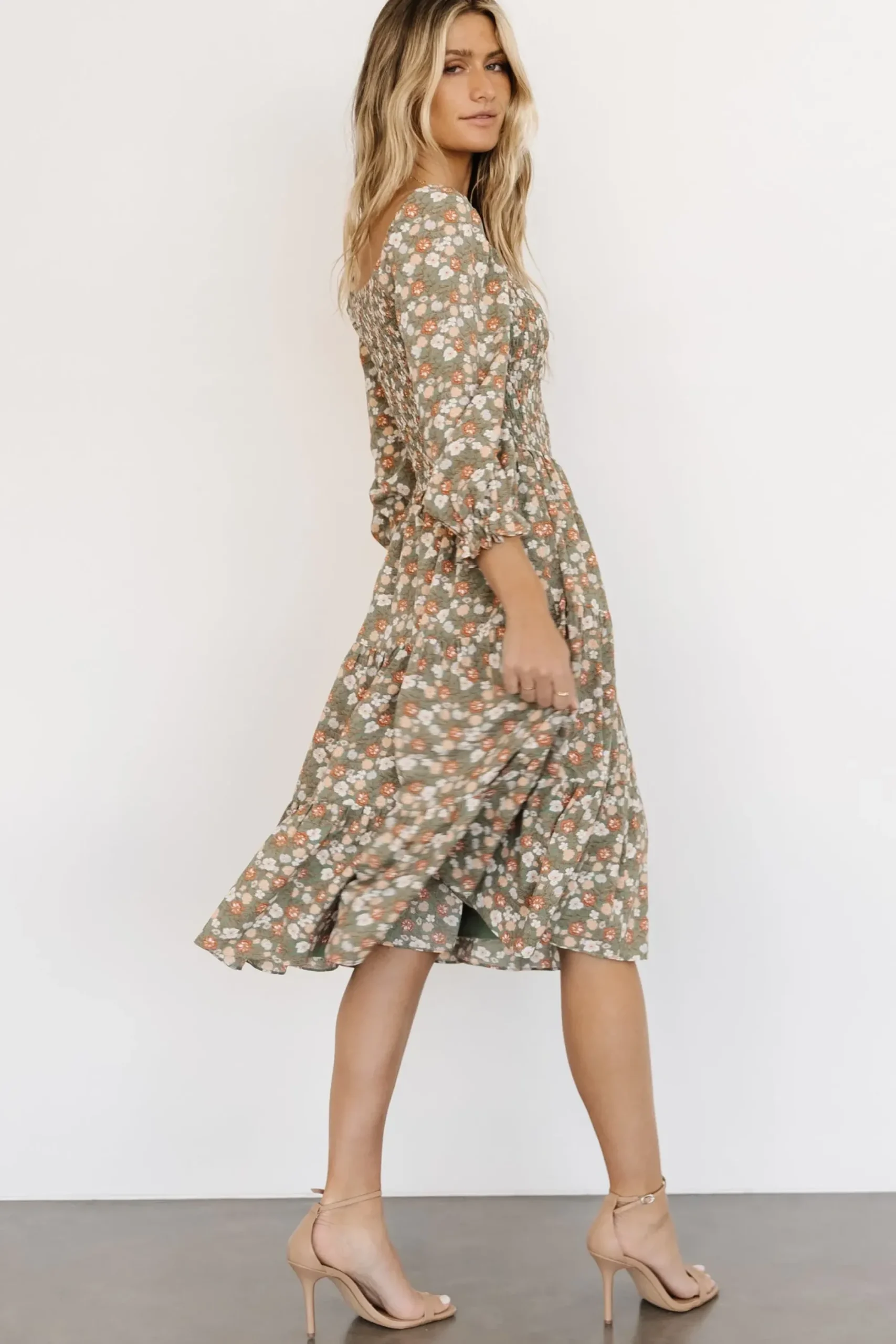 Online Baltic Born Marta Smocked Midi Dress | Dusty Olive Floral