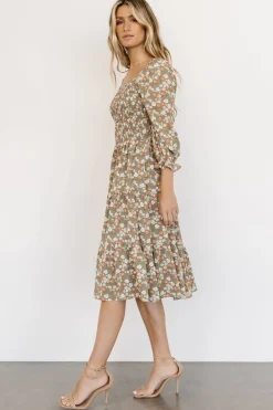Online Baltic Born Marta Smocked Midi Dress | Dusty Olive Floral