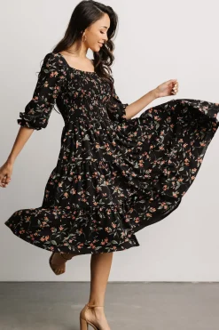 Outlet Baltic Born Marta Smocked Midi Dress | Black Floral